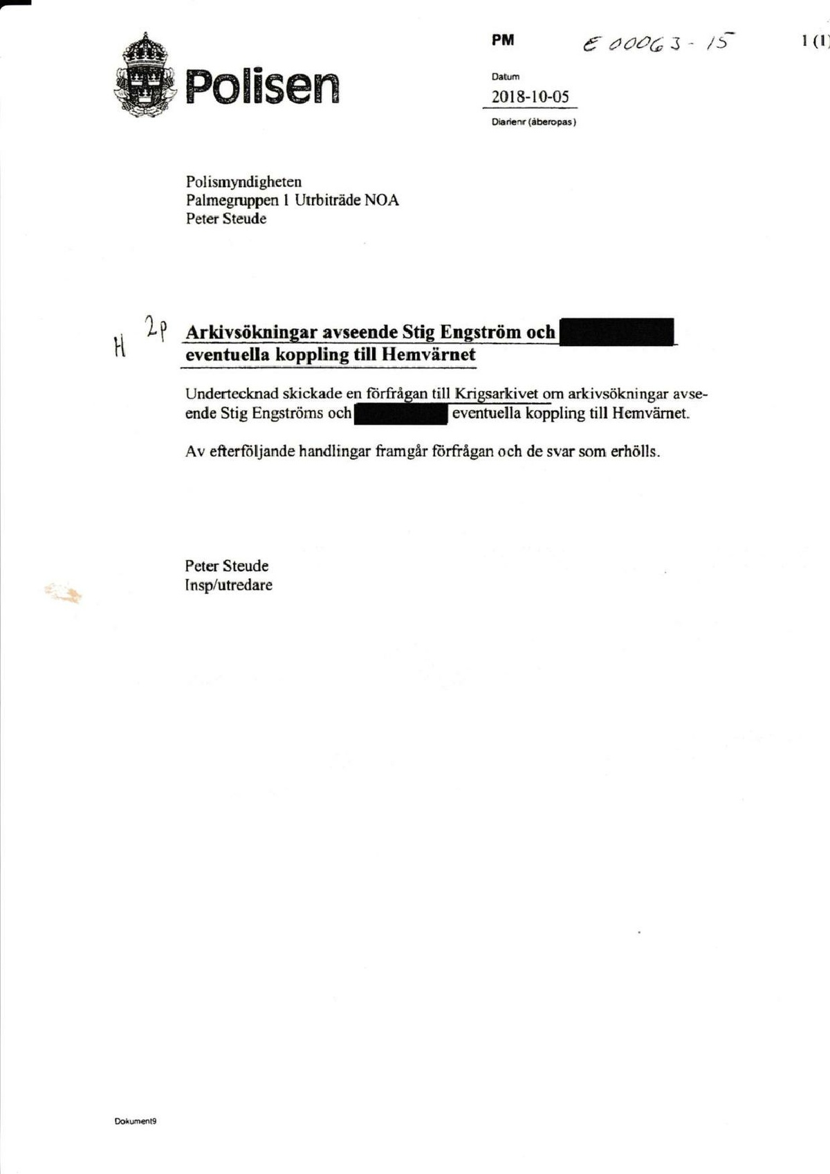Pol-2018-10-05 E63-15 Arkivsökning ang. Stig Engströms ev. koppling till Hemvärnet.pdf