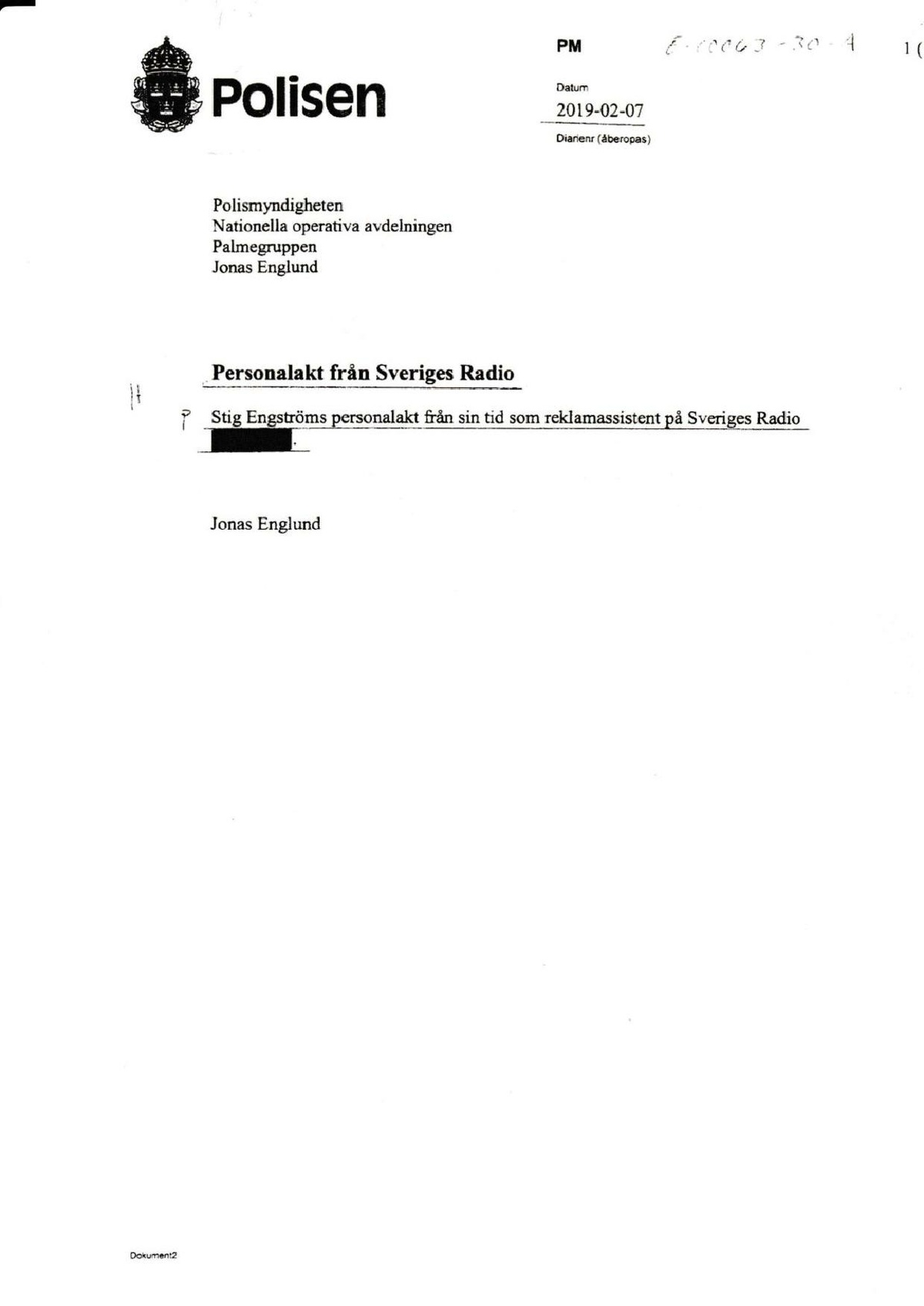 Pol-2019-02-05 E63-30 Rekvisition samt PM. Stig Engströms personalakt hos Sveriges radio. 30,30-A.pdf